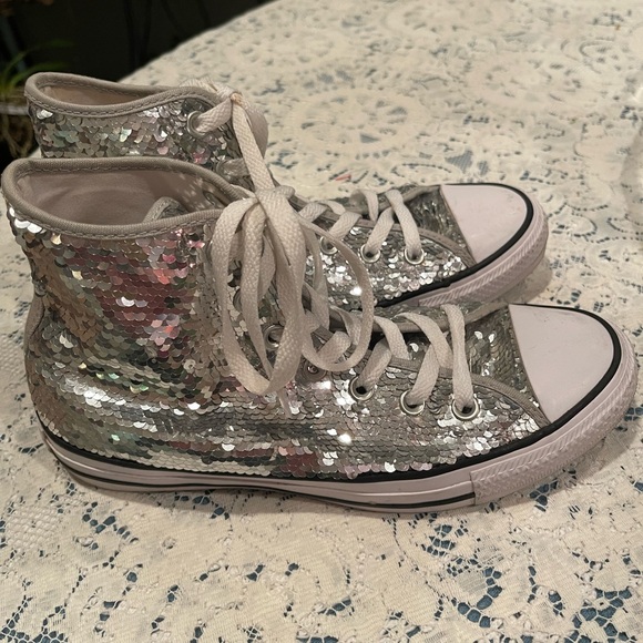 Converse Silver Sequin High-Top Sneakers - Picture 2 of 9